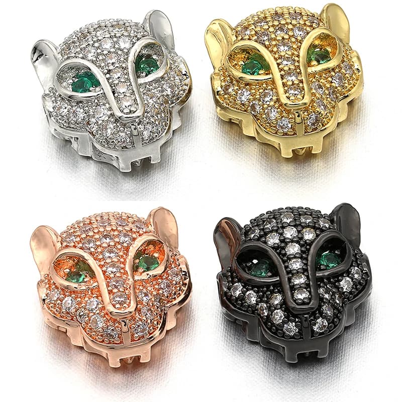 1PCS Brass Cubic Zirconia Leopard Head Beads
