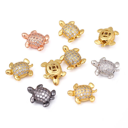 4PCS Brass Cubic Zirconia Turtle Beads