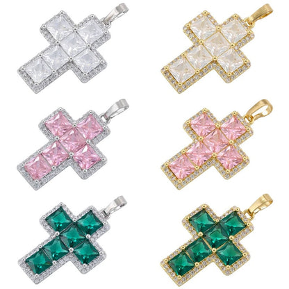 1Pcs Cross Pendants Brass Cubic Zirconia Cross Charms Necklaces