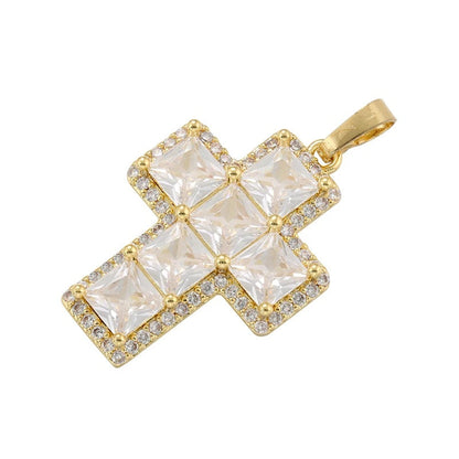 1Pcs Cross Pendants Brass Cubic Zirconia Cross Charms Necklaces