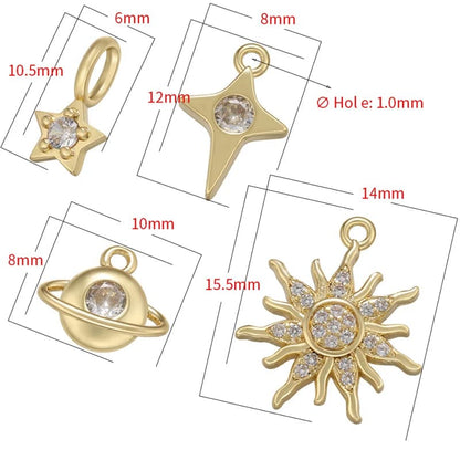 1Pcs Gold Color Silver Color Sun Moon Mini Charms