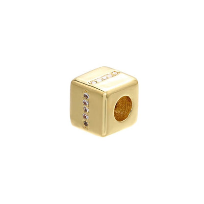 1PCS Gold Color 8x8mm Square A-Z Letter Beads
