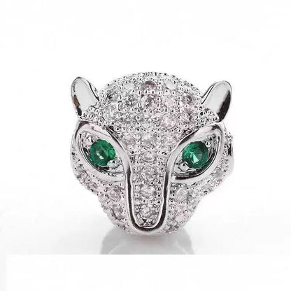 1PCS Brass Cubic Zirconia Leopard Head Beads