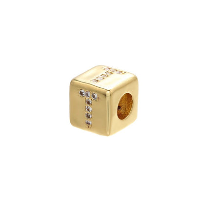 1PCS Gold Color 8x8mm Square A-Z Letter Beads
